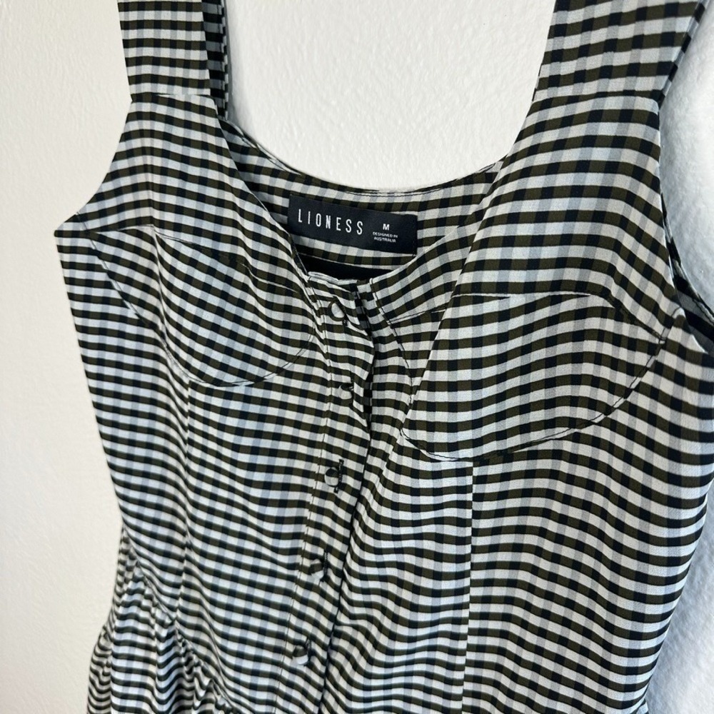 Lioness Winona Romper Black Check Gingham Bustier Button Front Tiered Ruffle M - Picture 9 of 12